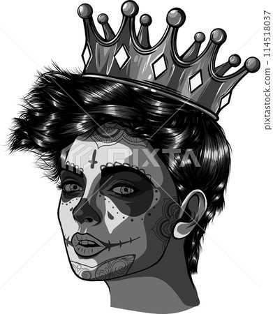 Sugar skull girl with crow on white background Sugar skull girl with crow on white background 114518037