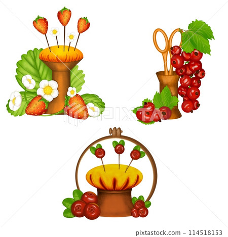 Set of isolated illustrations with embroiderer's accessories. Set of isolated illustrations with embroiderer's accessories. 114518153