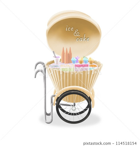 Hand Painted Street Food Cart Fruit Ice Cream Cart. Market Cart Illustration. Hand Painted Street Food Cart Fruit Ice Cream Cart. Market Cart Illustration. 114518154