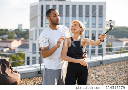 Positive sports couple of bloggers tells their followers. Positive sports couple of bloggers tells their followers. 114518279