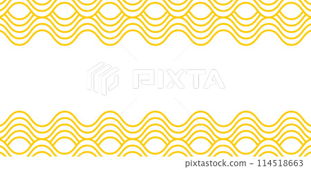 Wavy yellow horizontal lines. Pasta, tagliatelle or capellini background with empty space. Ramen or noodle pattern. Curvy spaghetti wallpaper. Italian or Chinese food print. Vector flat illustration 114518663
