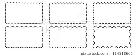 Set of rectangular frames with wavy edges. Rectangle shapes with scalloped borders. Picture or photo frames, empty text boxes or banners isolated on white background. Vector graphic illustration Set of rectangular frames with wavy edges. Rectangle shapes with scalloped borders. Picture or photo frames, empty text boxes or banners isolated on white background. Vector graphic illustration 114518665