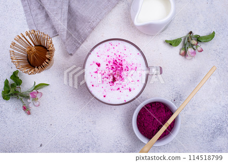 Pink matcha latte with milk 114518799
