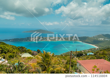 Viewpoint over St Thomas US Virgin Islands with panorama over Magens Bay Beach 114518804