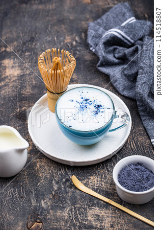 Blue matcha latte with milk Blue matcha latte with milk 114518807