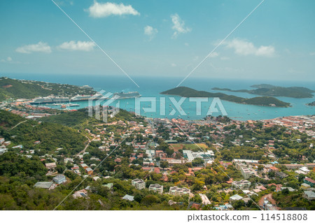 Viewpoint over St Thomas US Virgin Islands with cruise port 114518808