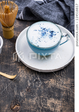 Blue matcha latte with milk Blue matcha latte with milk 114518817