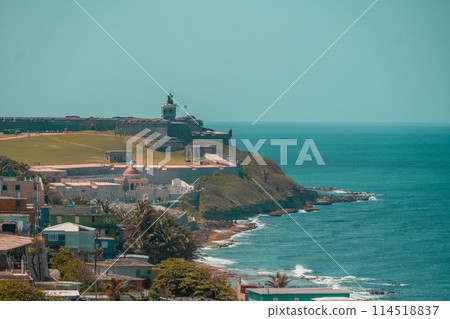 View from Castillo San Cristobal to Castillo San Felipe del Morro in Old San Juan in Puerto Rico View from Castillo San Cristobal to Castillo San Felipe del Morro in Old San Juan in Puerto Rico 114518837