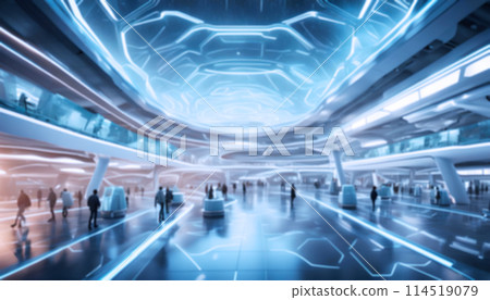 Beautiful blurred background of modern transport center hub equipped with futuristic technology equipment. Generative AI 114519079