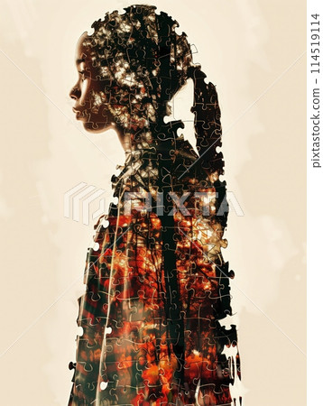 Profile of a woman made up of puzzles 114519114