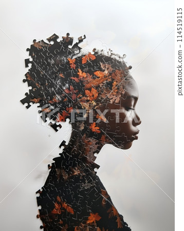 Portrait of a woman made of puzzle pieces 114519115