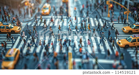 人們穿過城市十字路口,從上方看 人們穿過城市十字路口,從上方看 114519121