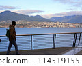 A person looking at north Vancouver from downtown seawall 114519155