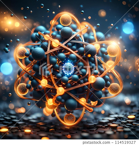 Quantum physics concept of atoms interactions. Generative Ai 114519327