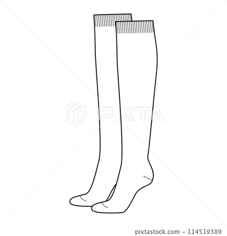 Knee-high Socks length women shape Technical drawing silhouette. Fashion accessory clothing technical illustration 114519389
