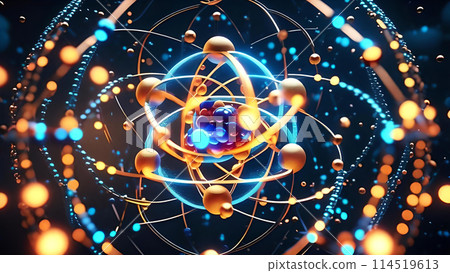 Quantum physics concept of atoms interactions. Generative Ai 114519613