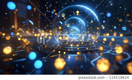 Quantum physics concept of atoms interactions. Generative Ai 114519624