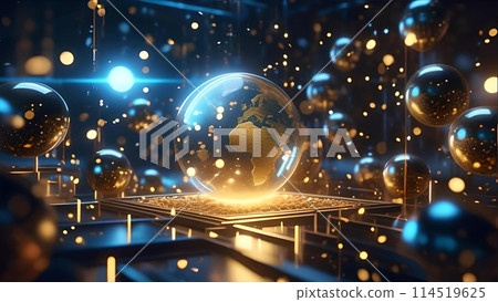 Quantum physics concept of atoms interactions. Generative Ai 114519625