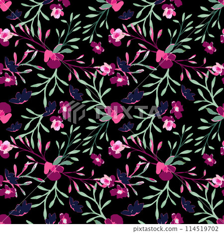 Summer night garden floral seamless pattern. Bright colors, painting on a dark background. 114519702
