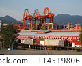 Cranes and warehouses in Vancouver Port. British Columbia, Canada 114519806