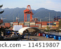 Cranes and warehouses in Vancouver Port. British Columbia, Canada 114519807