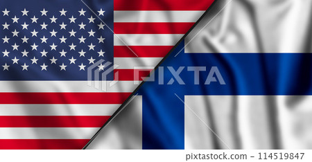 American and Finland flags together. Cooperation between the United States of America and the Finland . USA and Finland. 114519847