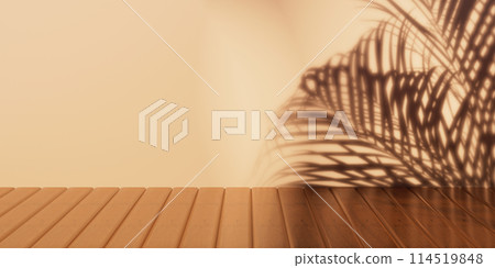 Mock-up of empty room and wood floor with sun light cast the shadow on the wall, Perspective of minimal interior design. 3D rendering 114519848