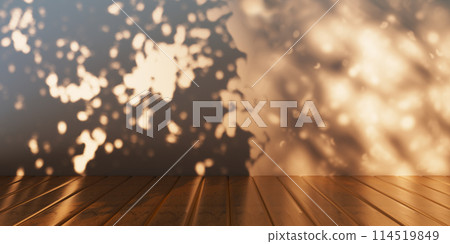 Mock-up of empty room and wood floor with sun light cast the shadow on the wall, Perspective of minimal interior design. 3D rendering 114519849