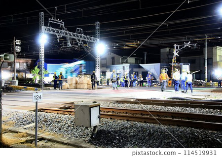A fierce battle in the middle of the night... Track switching work underway for elevated tracks "Kasukabe to Kita-Kasukabe Station" Up Line A fierce battle in the middle of the night... Track switching work underway for elevated tracks "Kasukabe to Kita-Kasukabe Station" Up Line 114519931
