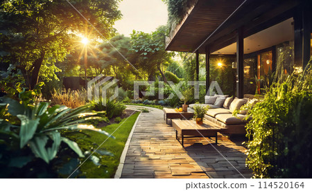 Sunset Serenity in a Luxurious Garden Sunset Serenity in a Luxurious Garden 114520164