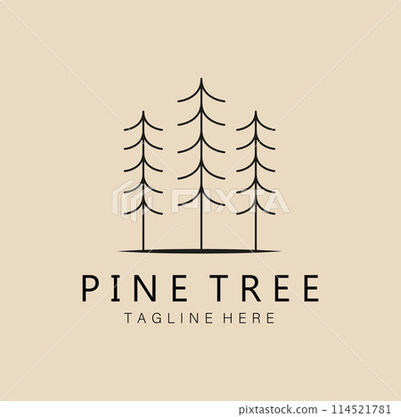 Pine tree line art logo, icon and symbol, vector illustration design 114521781