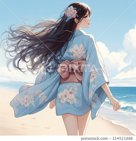 一個女人在沙灘上散步 114521886