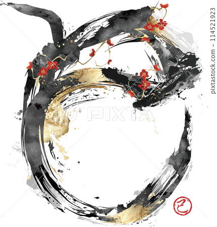 2025蛇年賀年片“梅花金箔蛇書法藝術” 2025蛇年賀年片“梅花金箔蛇書法藝術” 114521923