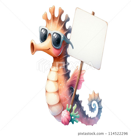 Seahorse holding a white sign 114522296