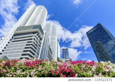 JR中央塔和盛開的杜鵑花 114522371