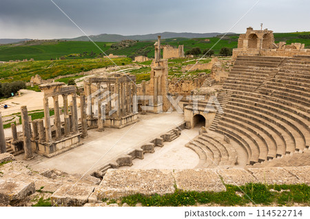View of Roman Theatre of Dougga in north-west Tunisia View of Roman Theatre of Dougga in north-west Tunisia 114522714