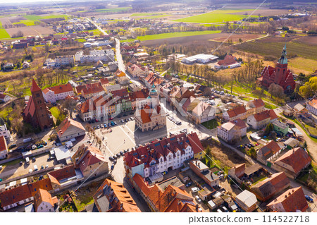 Panoramic view from the drone on the city Prusice. Panoramic view from the drone on the city Prusice. 114522718