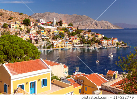 Colorful Harbor of Symi Island, Greece 114522779