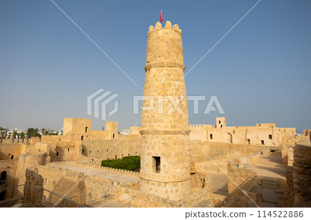 Architectural structures and watchtower of fortified Ribat of Monastir in Tunisia 114522886