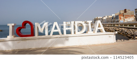 I Love Mahdia sign on seafront in Tunisian coastal city I Love Mahdia sign on seafront in Tunisian coastal city 114523405