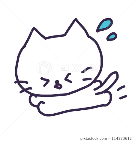 Illustration of a cute white colored kitten running with sweat 114523612