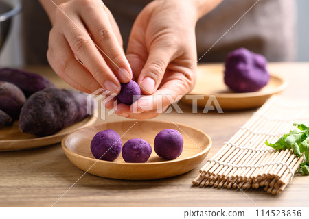 Purple sweet potatoes, Food ingredient in food and dessert, Homemade cooking 114523856
