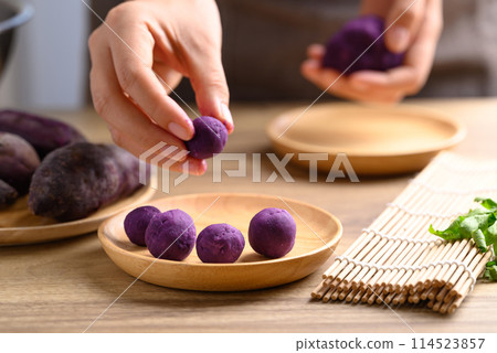 Purple sweet potatoes, Food ingredient in food and dessert, Homemade cooking 114523857