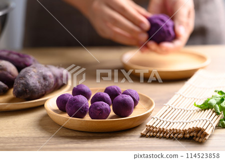 Purple sweet potatoes, Food ingredient in food and dessert, Homemade cooking 114523858