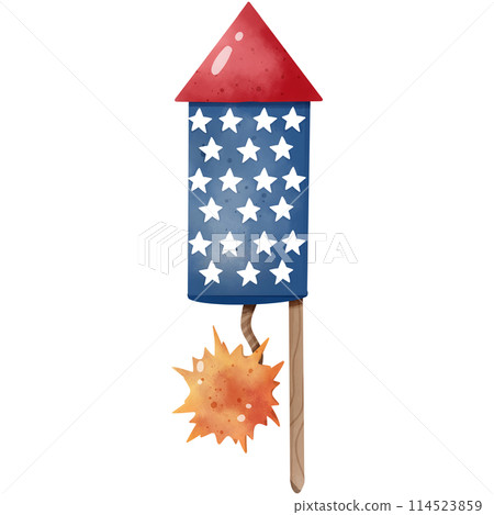 Watercolor painting of American firecrackers to decorate for Independence Day celebrations. 114523859