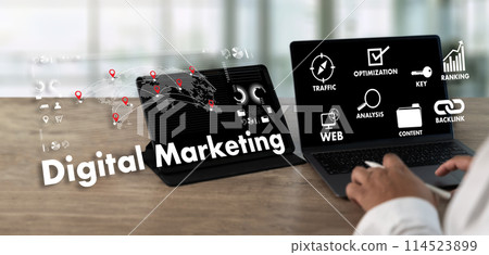 DIGITAL MARKETING new startup project MILLENNIALS Business team hands at work with financial reports and a laptop DIGITAL MARKETING new startup project MILLENNIALS Business team hands at work with financial reports and a laptop 114523899