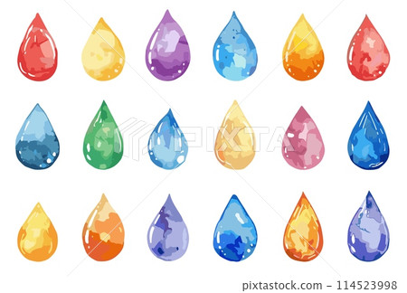 Watercolor style rain drops, set, isolated on white background 114523998