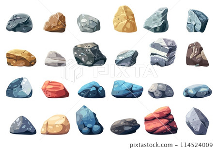 Rock and stones set. Different shape boulder collection.cartoon flat style 114524009