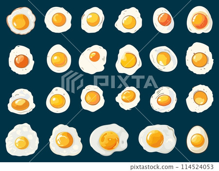 Different cartoon fried egg set. Breakfast or lunch food vector clipart 114524053