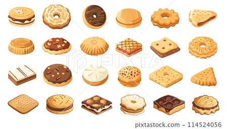 Different biscuits and sweets. Isolated vector set. White background 114524056